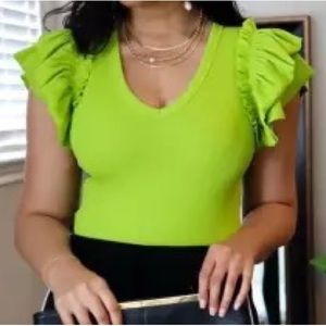 Express V-Neck Ruffle Sleeve Thong Bodysuit